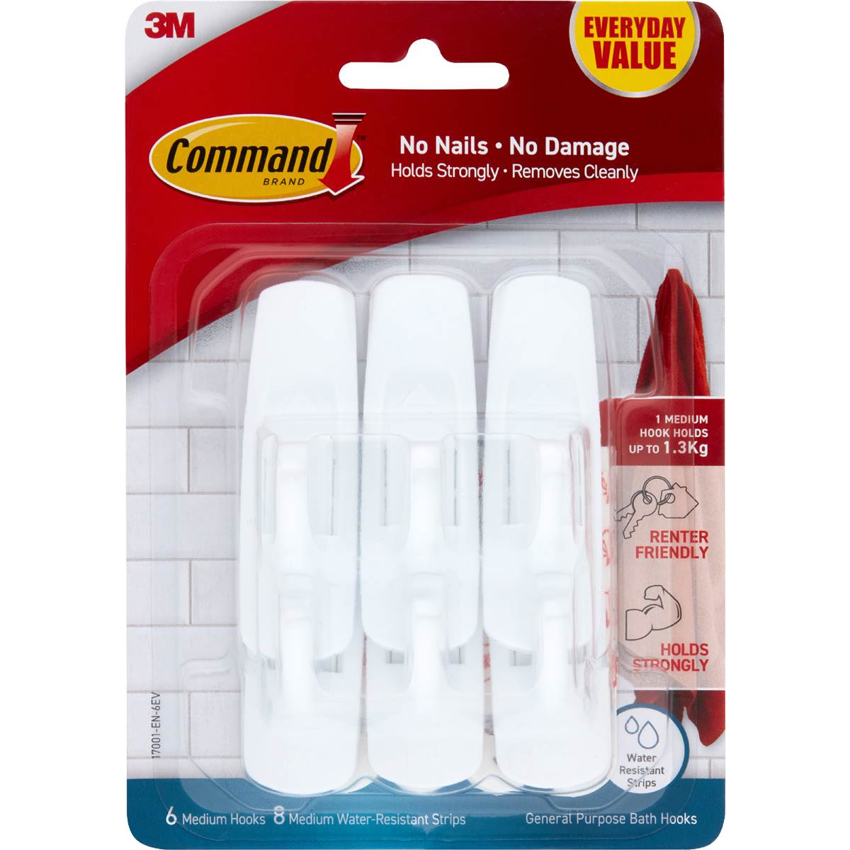 Command Everyday Value Bathroom Hooks Medium 6 pack
