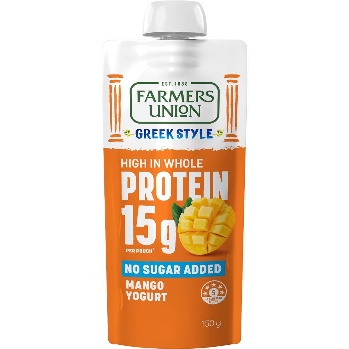 Farmers Union Greek Style High Protein Yoghurt Pouch Mango 150g
