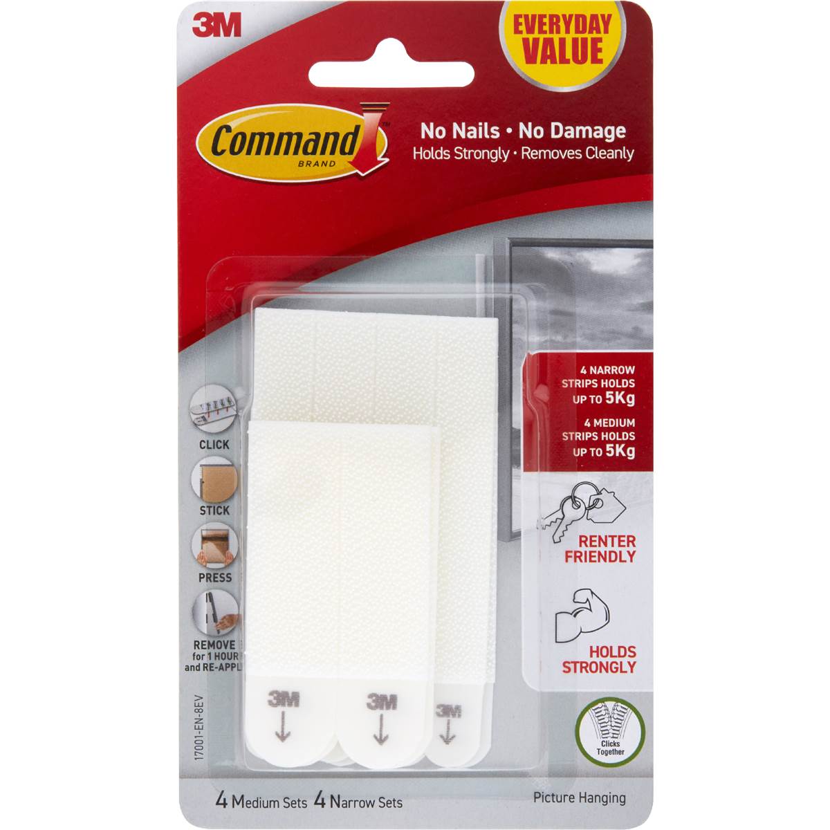 Command Everyday Value Assorted Hanging Strips Narrow & Medium 8 pack