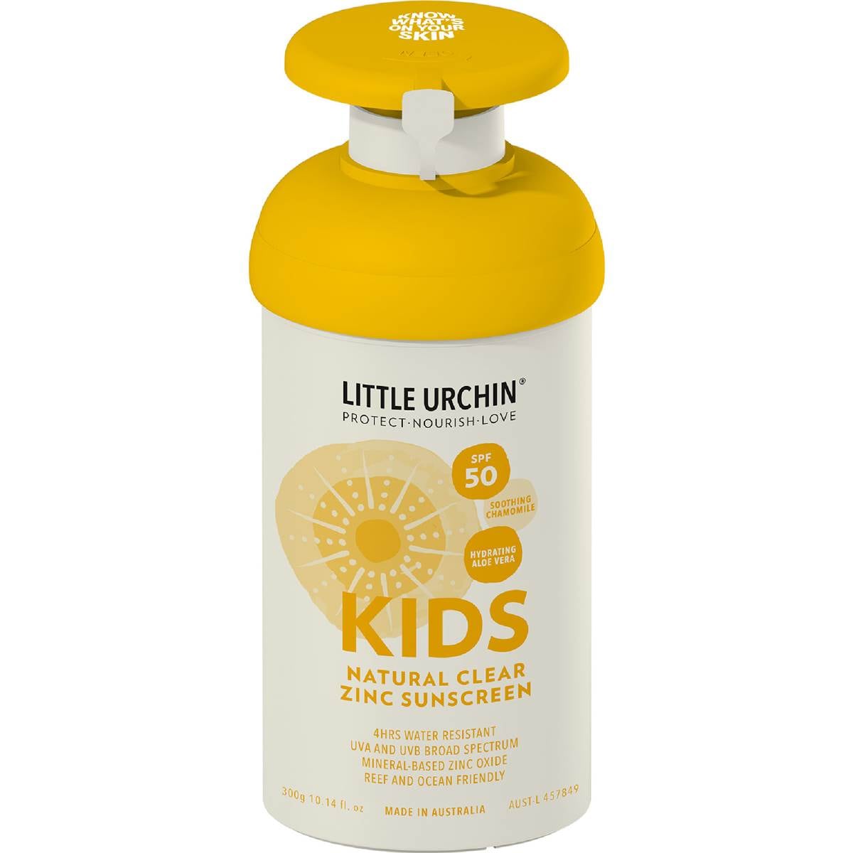 Little Urchin SPF50 Kids Natural Clear Zinc Sunscreen Pump 300g