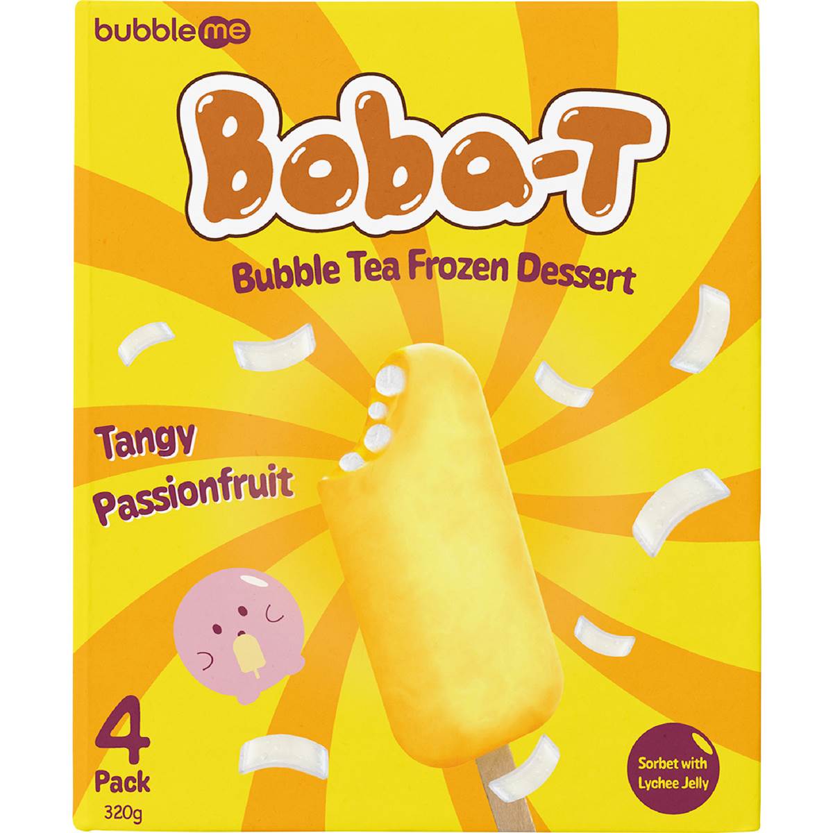 bubbleme Boba-T Bubble Tea Frozen Dessert Tangy Passionfruit 4 pack