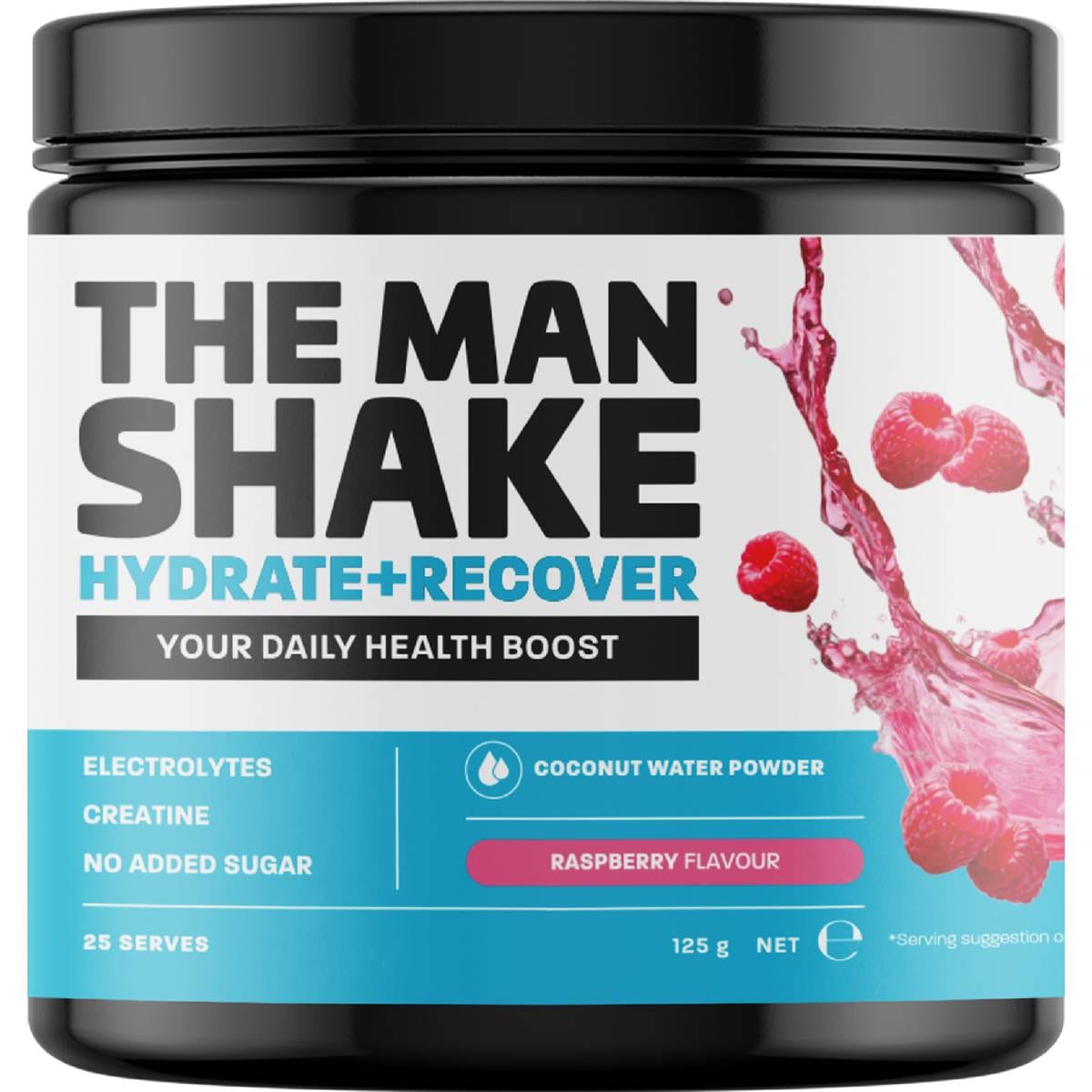 The Man Shake Hydrate + Recover + Creatine Supplement Raspberry 125g
