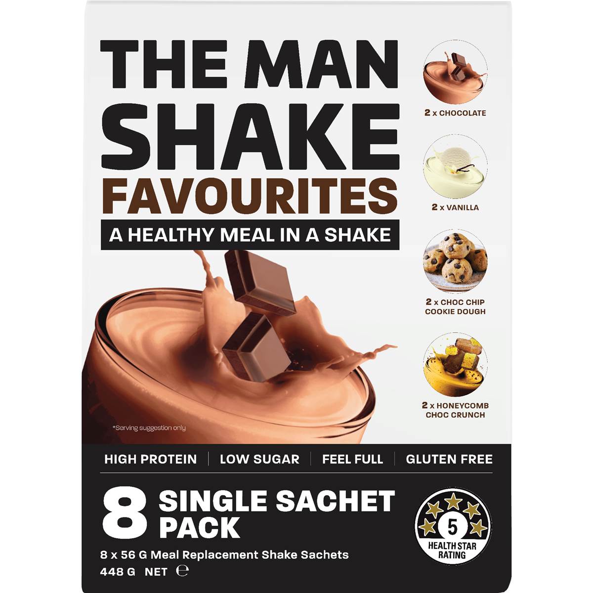 The Man Shake Favourites Meal Replacement Powder Sachets 56g x 8 pack