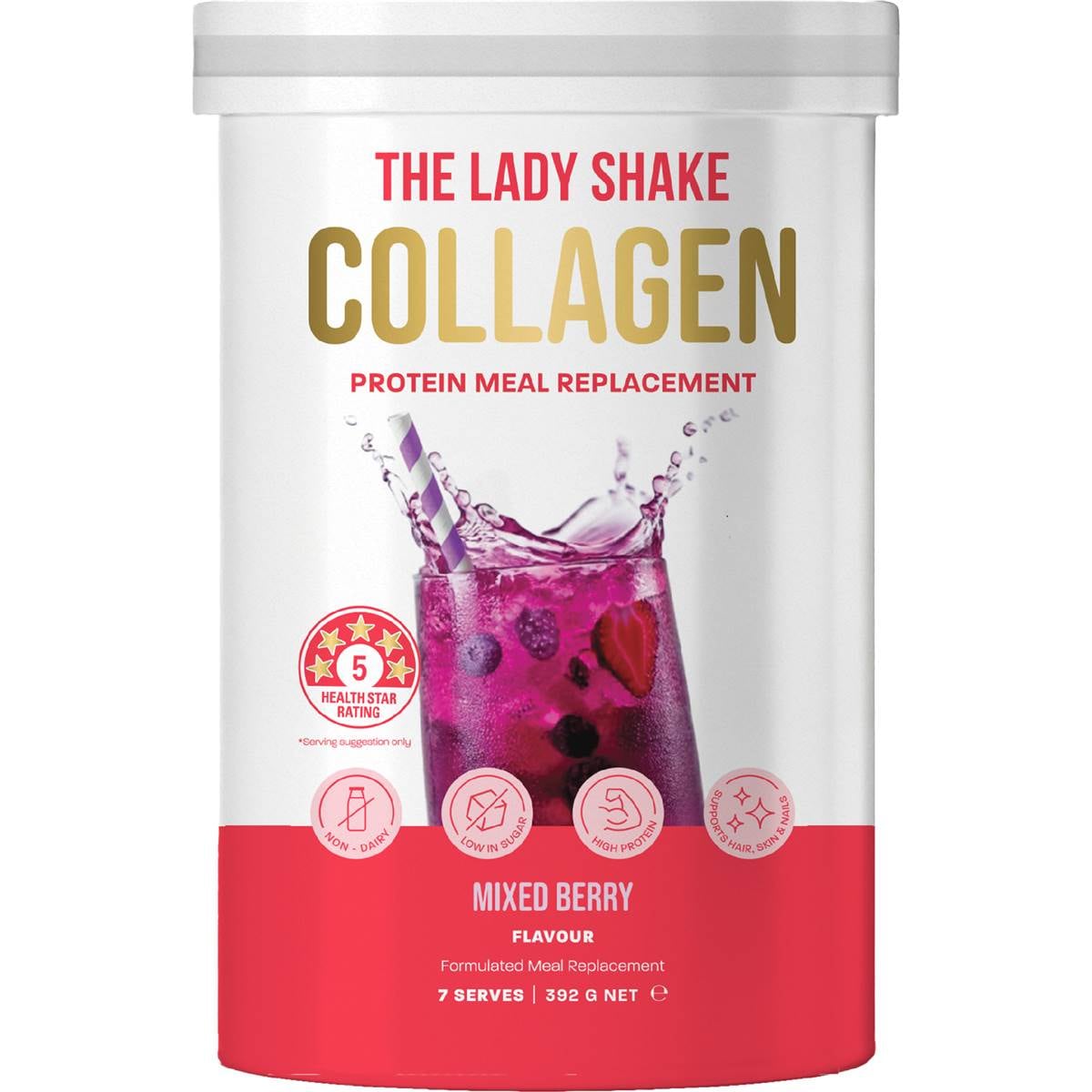 The Lady Shake High Protein Collagen Meal Replacement Mixed Berry