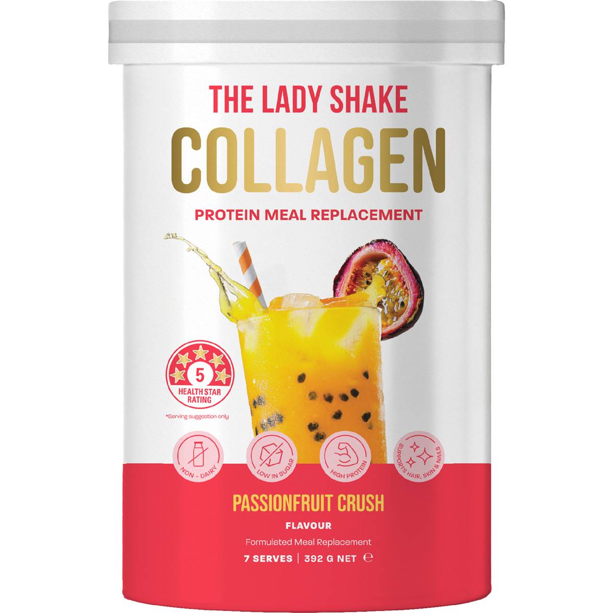 The Lady Shake High Protein Collagen Meal Replacement Passionfruit 392g