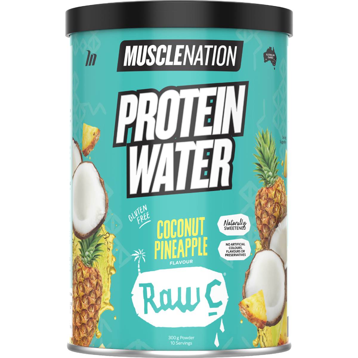Muscle Nation Protein Water Raw C Coconut Pineapple 300g