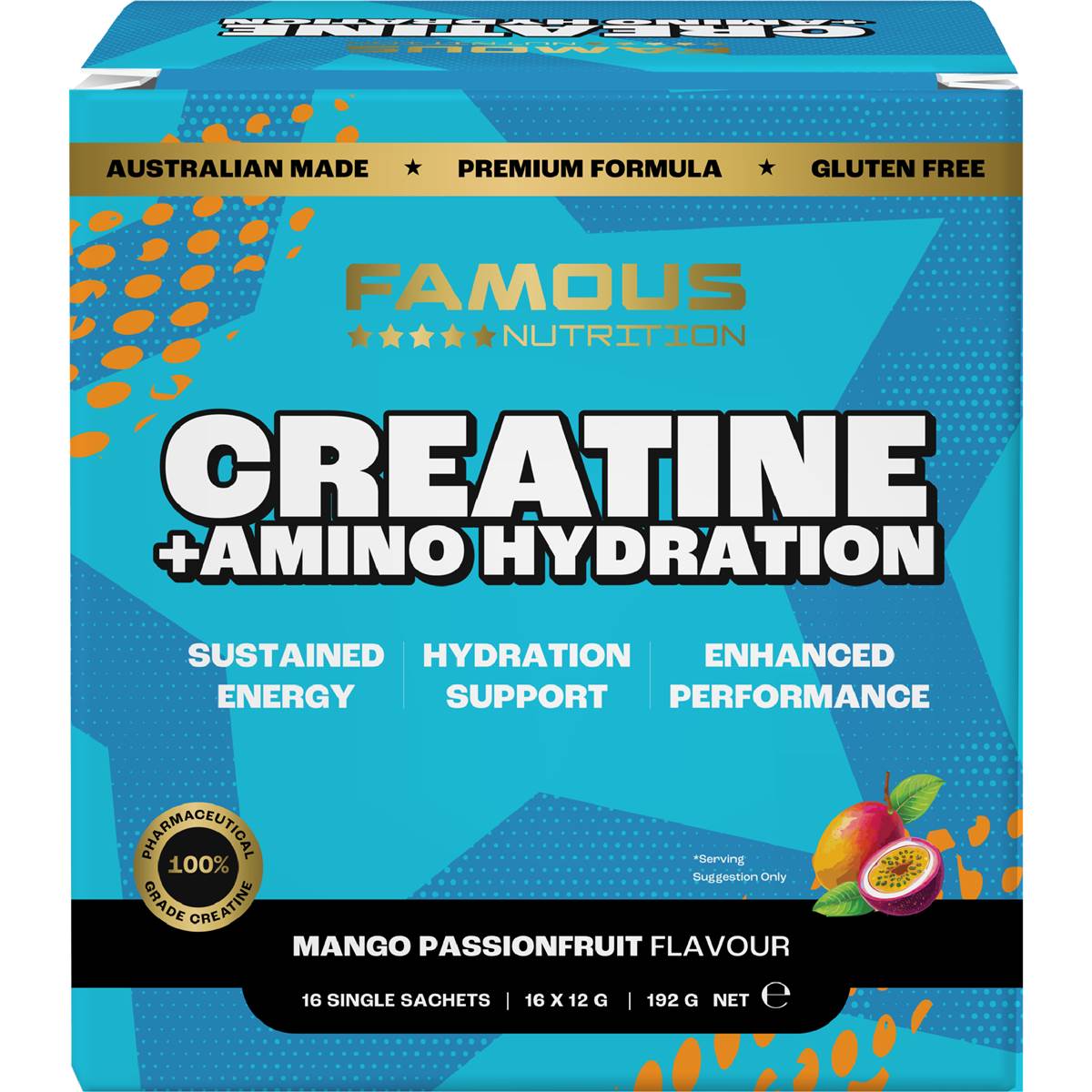 Famous Nutrition Creatine + Amino Hydrate Energy Mango Passion 192g