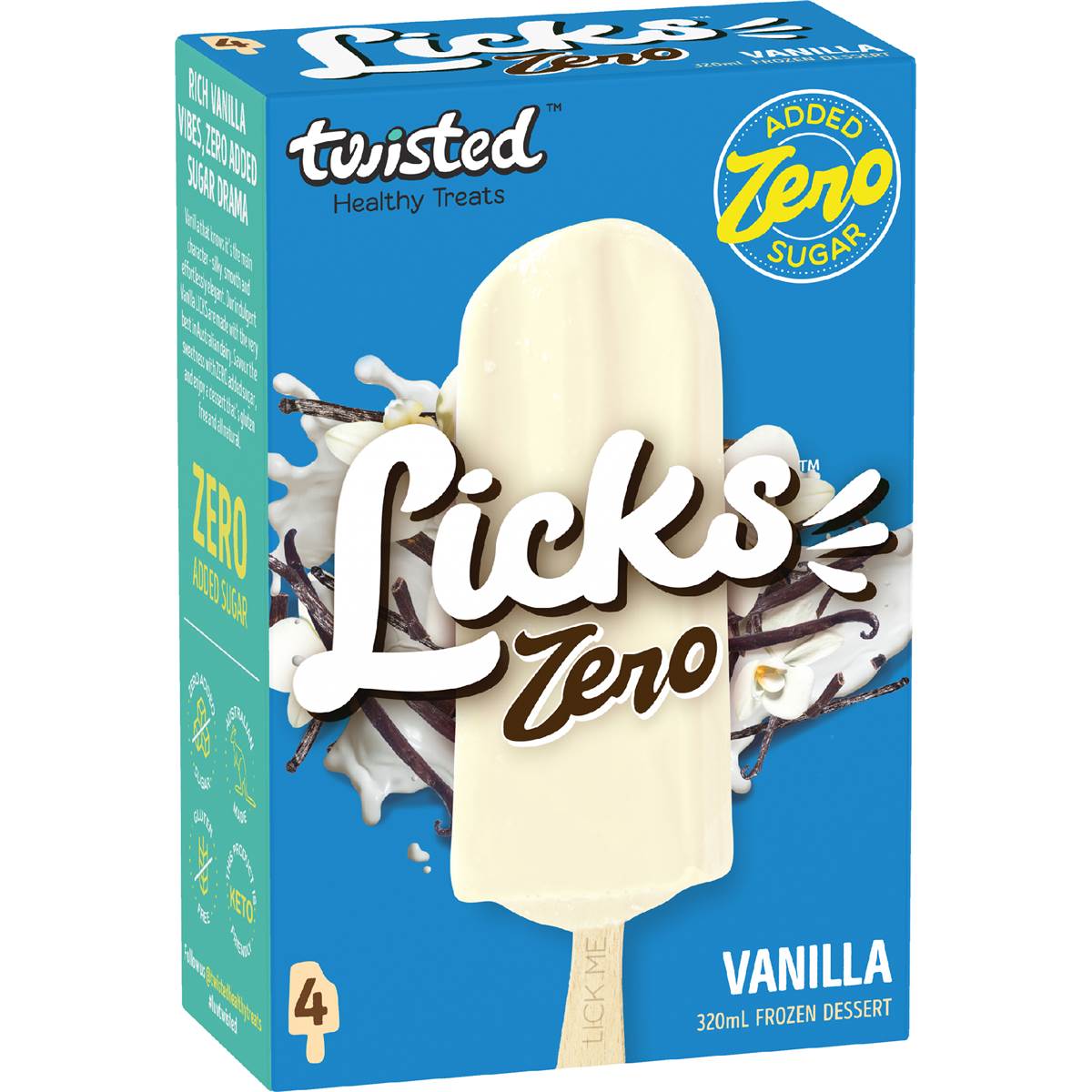 Twisted Healthy Treats Licks Zero Frozen Dessert Vanilla 4 pack