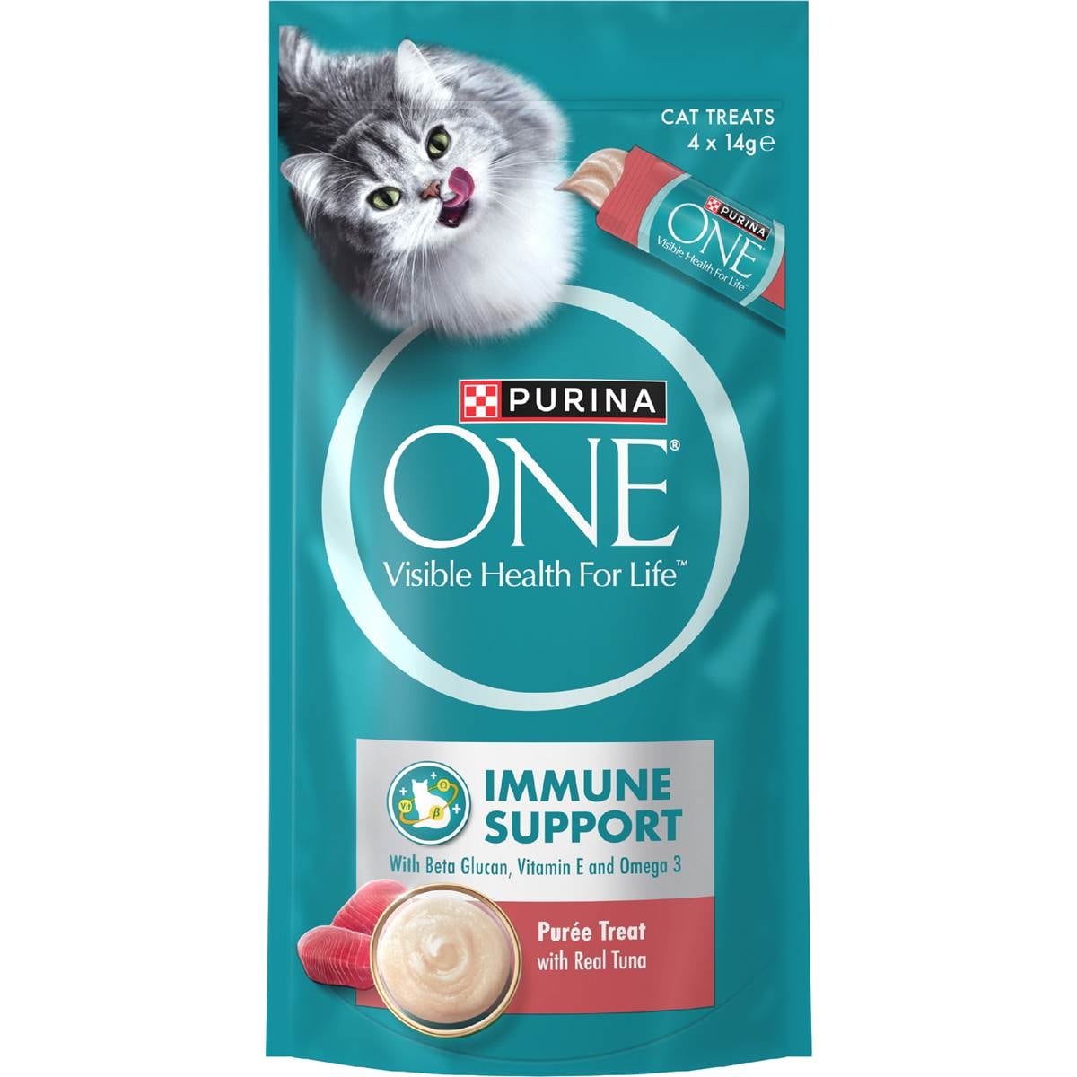 Purina One Immune Support Cat Treats Puree With Tuna 14g x 4 pack