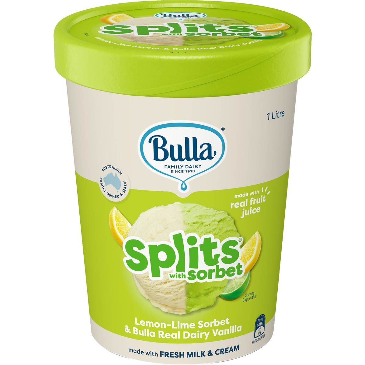 Bulla Splits Sorbet Tub Lemon Lime 1L