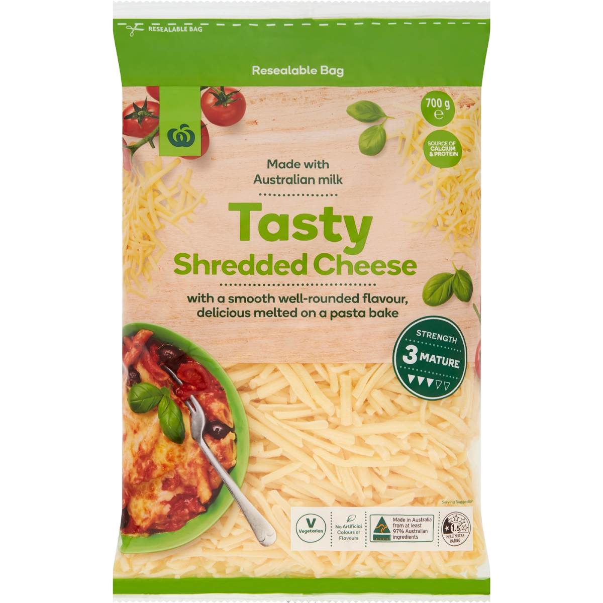 Woolworths Shredded Tasty Cheese 700g