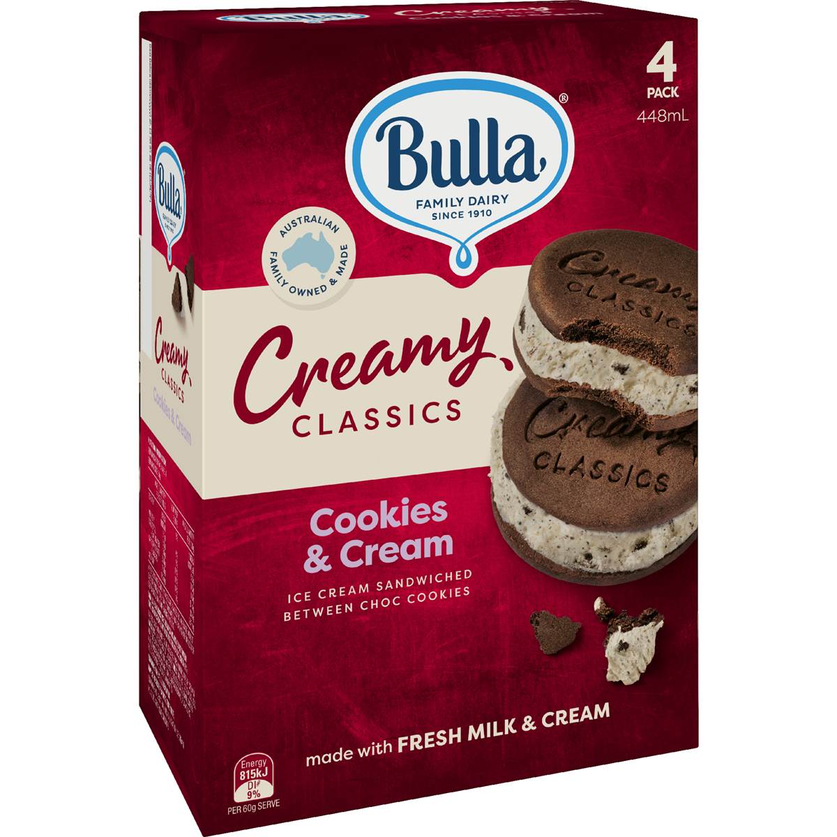 Bulla Creamy Classics Cookies & Cream Sandwich 4 pack