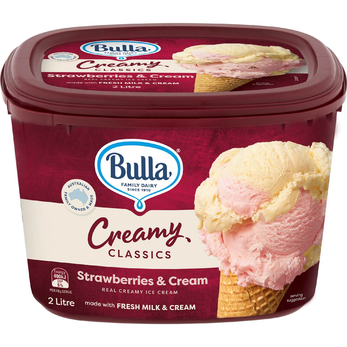 Bulla Creamy Classics Ice Cream Tub Strawberries & Cream 2L