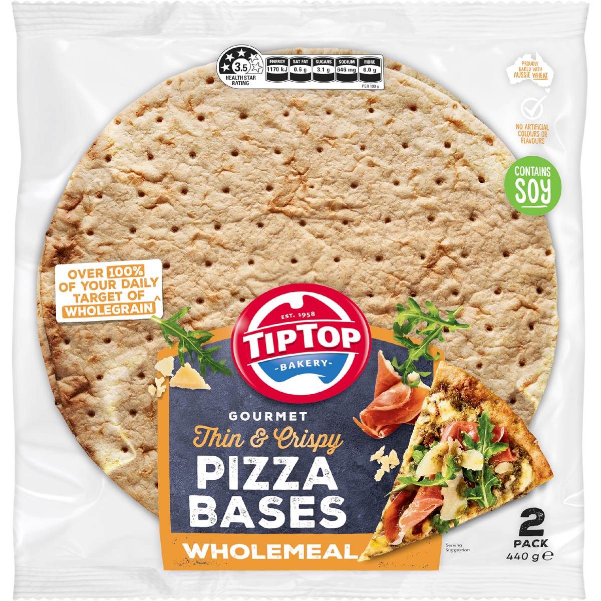 Tip Top Gourmet Pizza Bases Wholemeal 2 pack