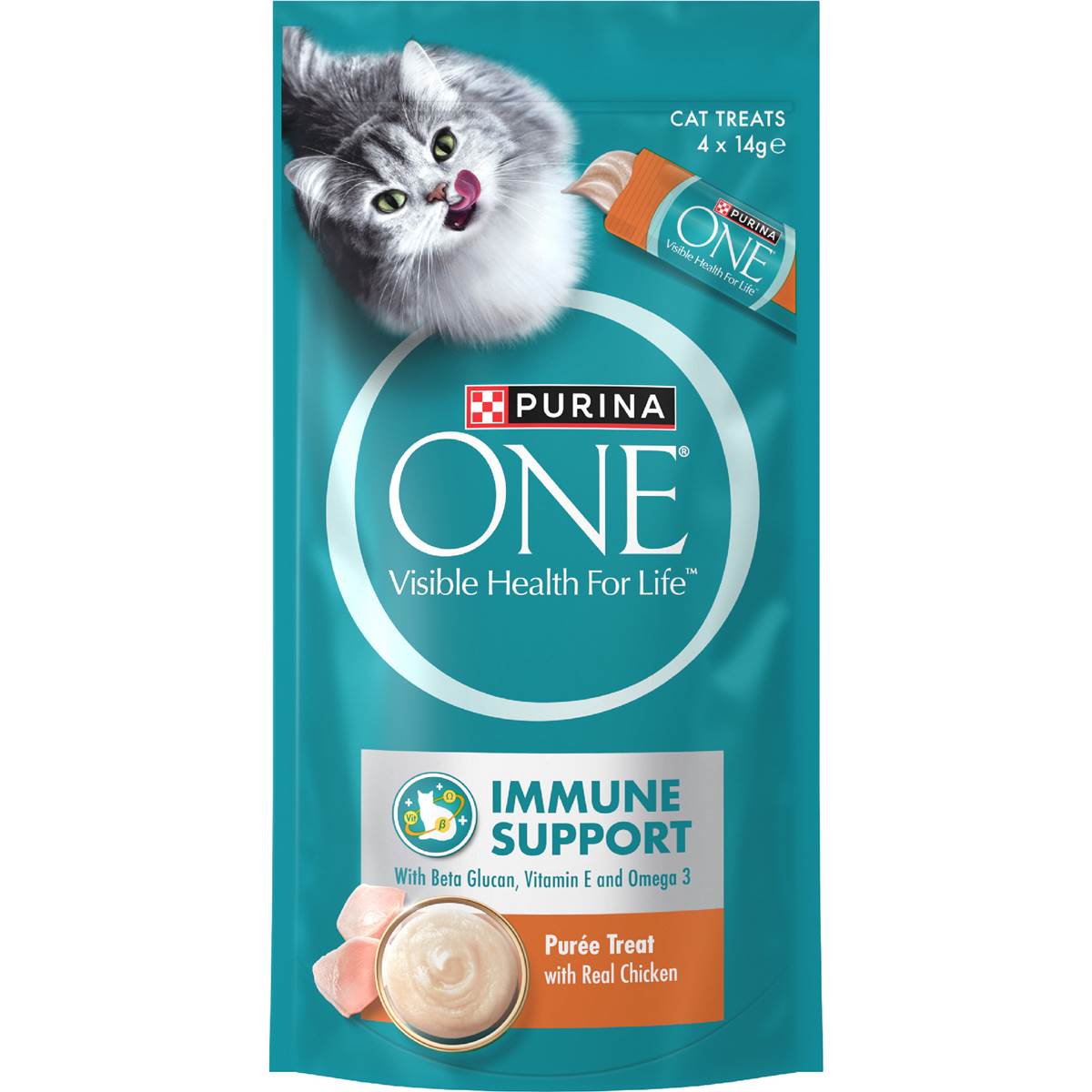 Purina One Immune Support Cat Treats Puree With Chicken 14g x 4 pack