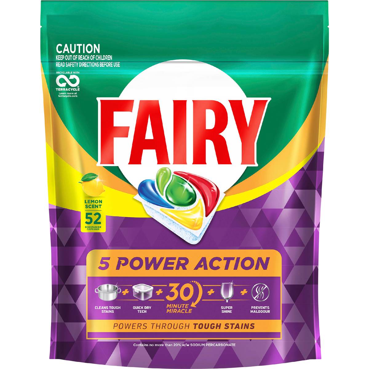 Fairy 5 Power Action Dishwashing Tablets Lemon 52 pack
