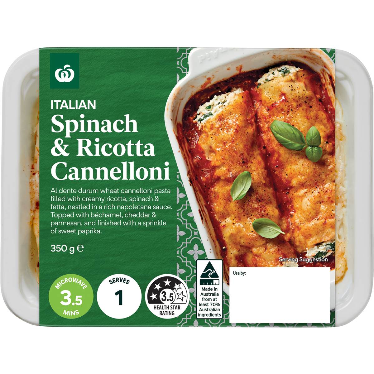 Woolworths Spinach & Ricotta Cannelloni 350g