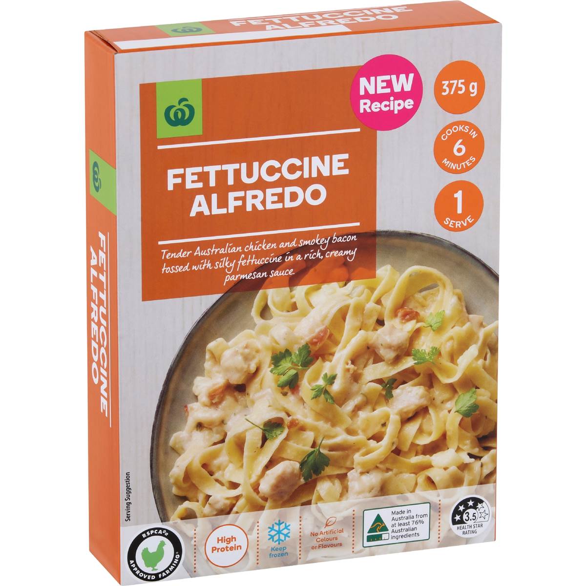 Woolworths Chicken Fettuccine Alfredo Frozen Meal 375g