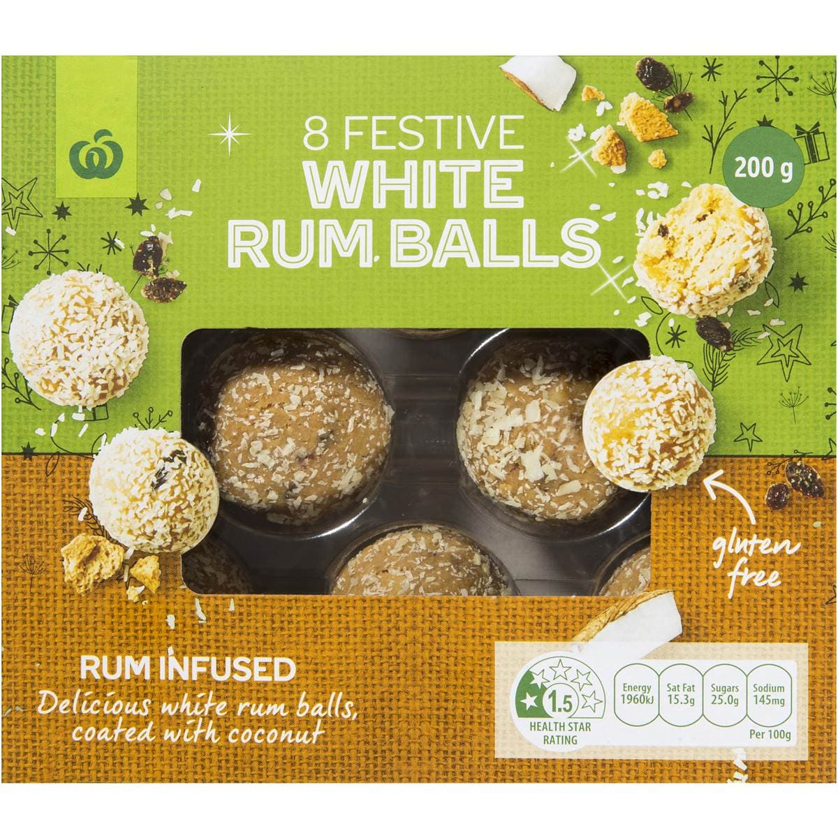 Woolworths White Rum Balls Gluten Free 8pk Woolworths