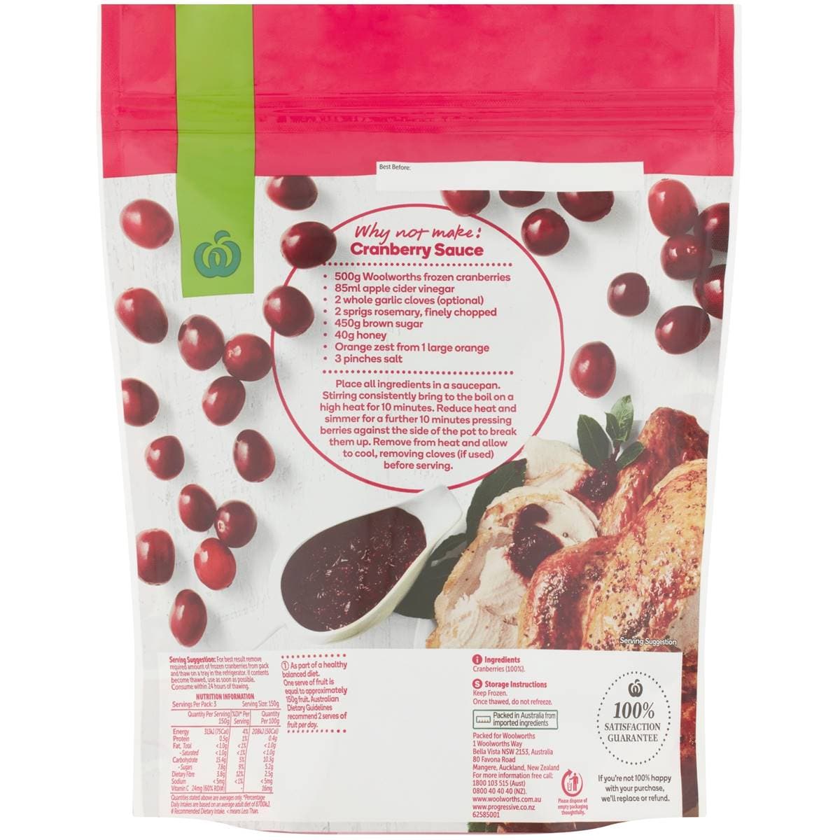 Woolworths Frozen Cranberries 500g Woolworths