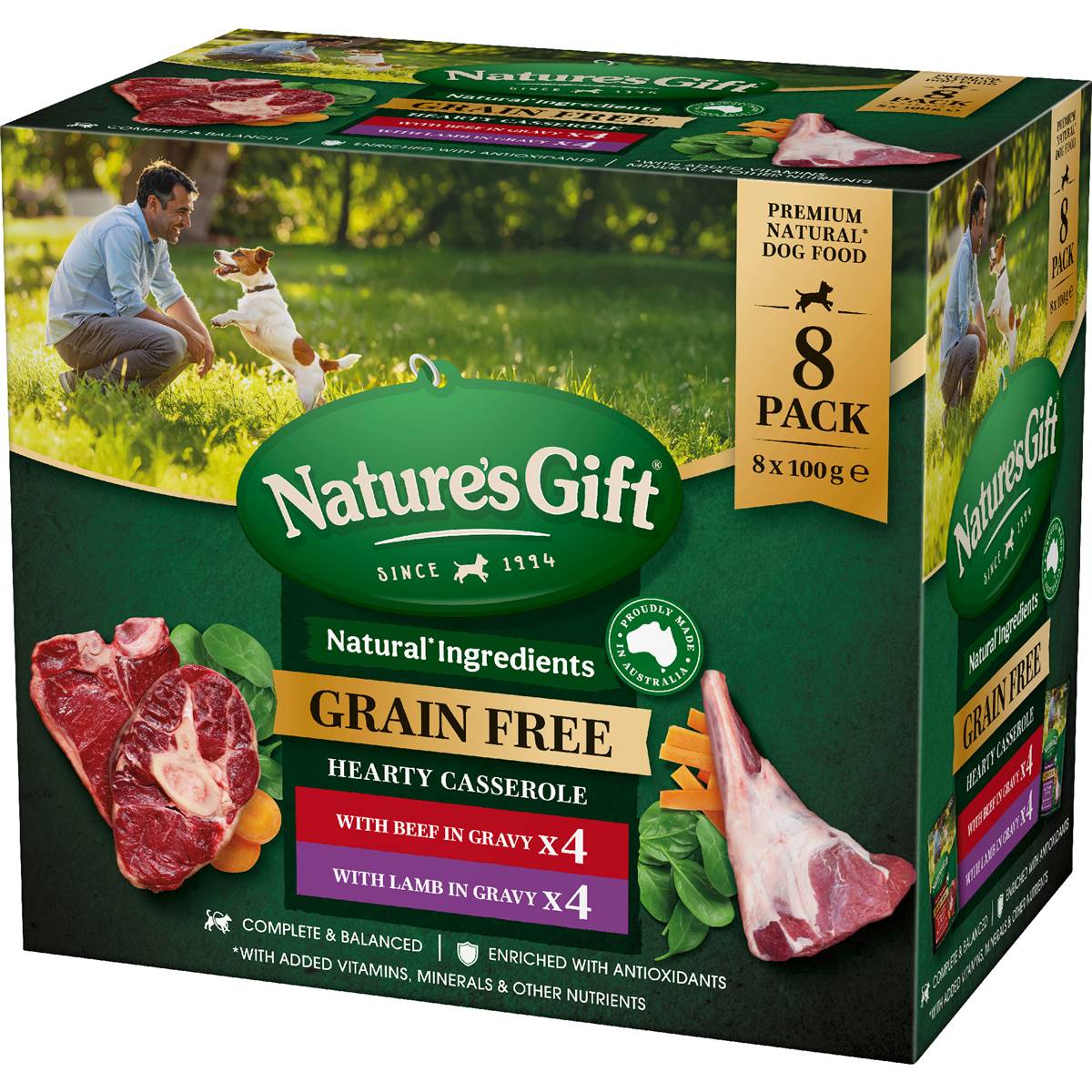 Nature's Gift Grain Free Wet Dog Food Gravy Beef & Lamb Pouch 100g x 8 pack