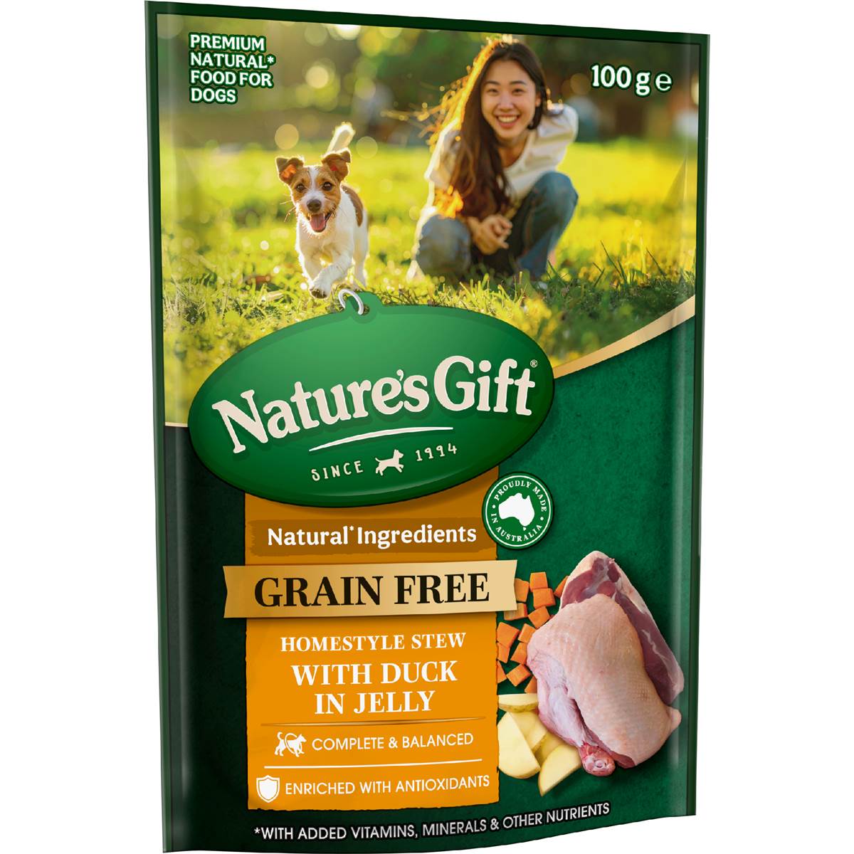 Nature's Gift Grain Free Wet Dog Food Stew Jelly with Duck Pouch 100g