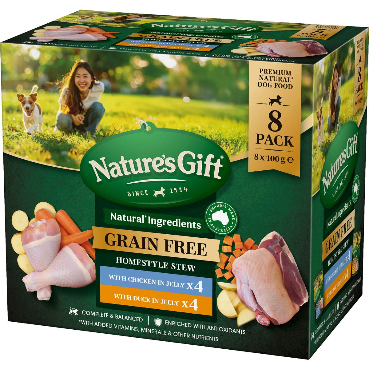 Nature's Gift Grain Free Wet Dog Food Jelly Duck & Chicken Pouch 100g x 8 pack