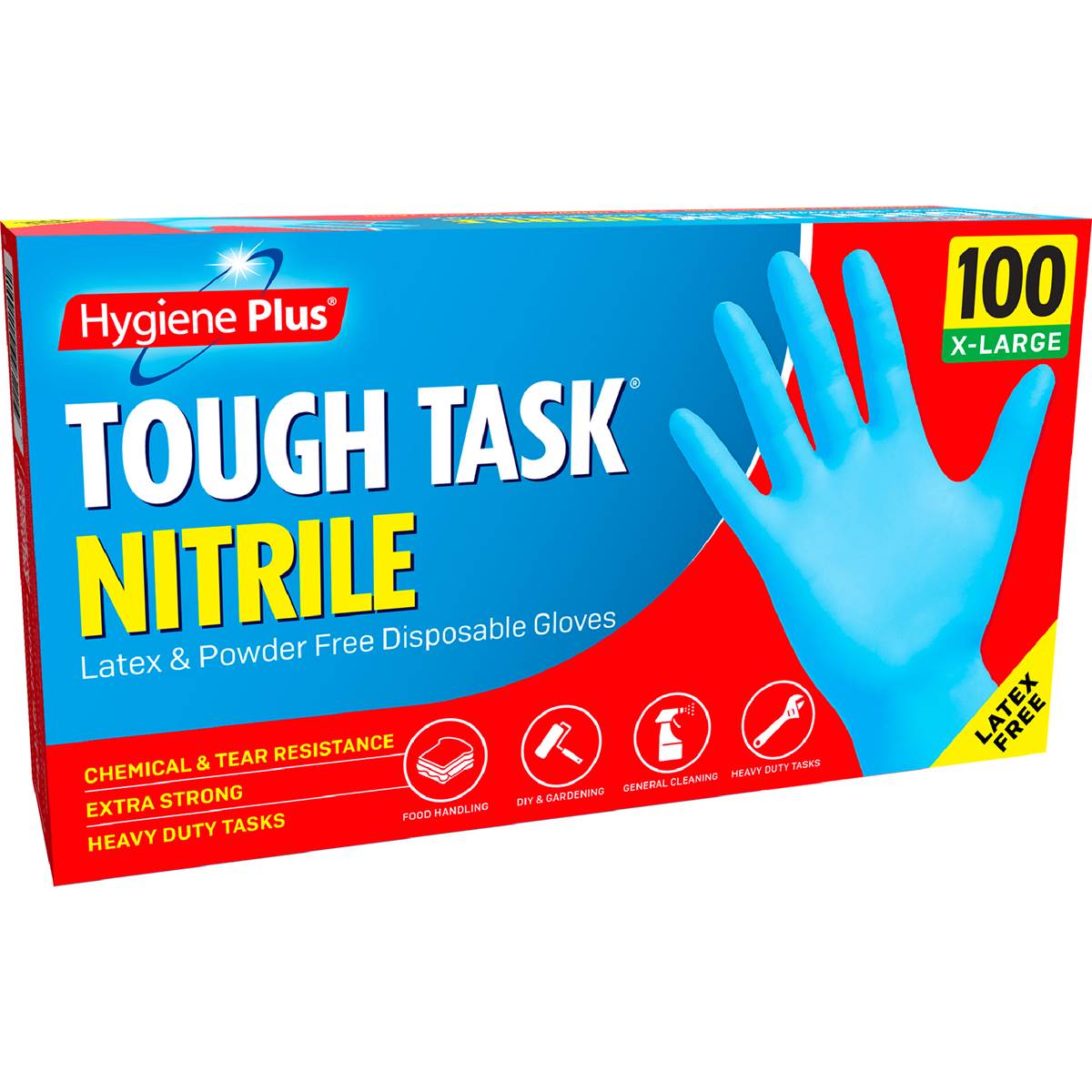Hygiene Plus Tough Task Nitrile Latex & Powder Free Gloves Extra Large 100 pack