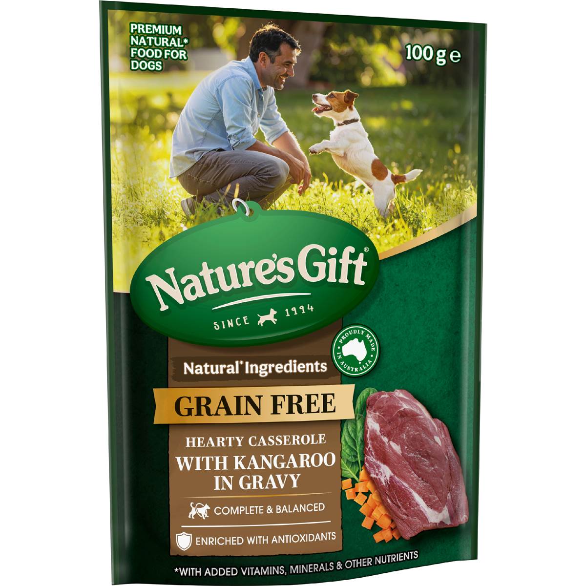 Nature's Gift Grain Free Wet Dog Food Gravy Casserole with Kangaroo Pouch 100g