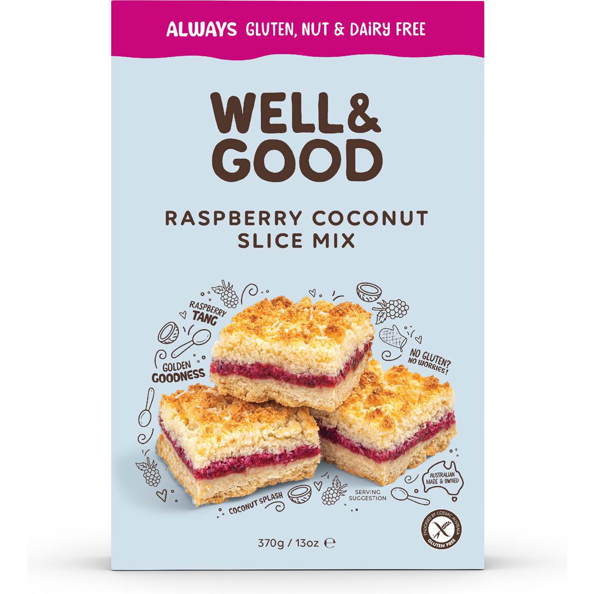 Well & Good Raspberry Coconut Slice Mix 370g