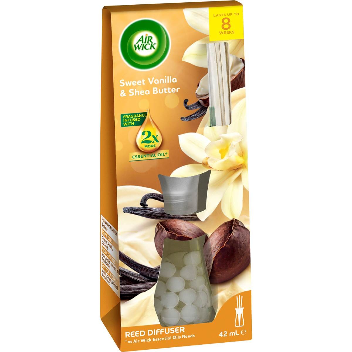 Air Wick 2x Essential Oil Reed Diffuser Sweet Vanilla & Shea Butter 42mL