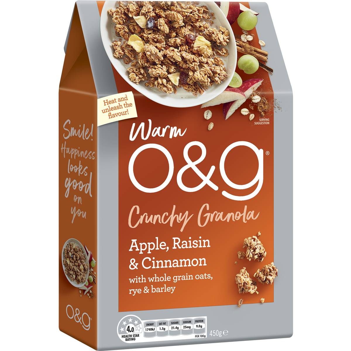Uncle Tobys O&g Warm & Crunchy Granola Cinnamon Apple & Raisin 450g