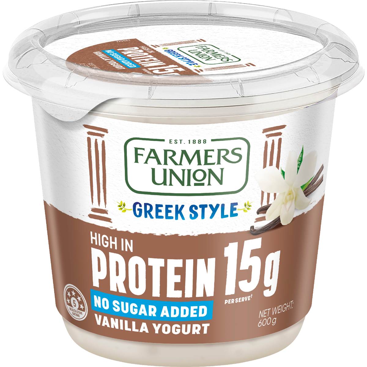 Farmers Union Greek Style High Protein Yoghurt Vanilla 600g