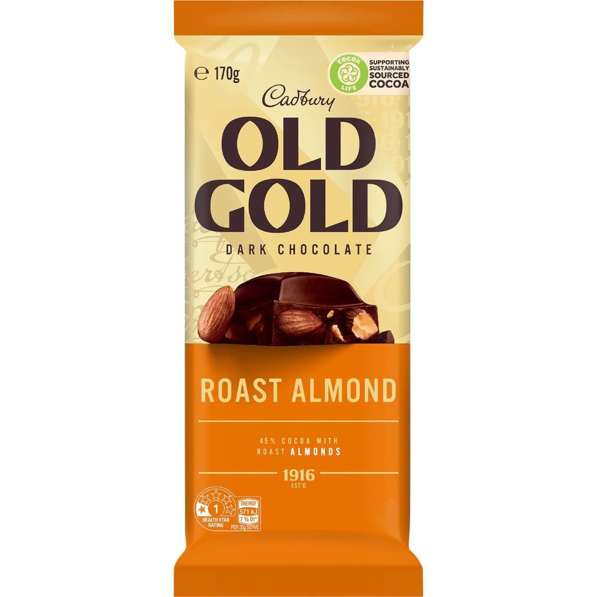 Cadbury Old Gold Roast Almond Dark Chocolate Block 170g