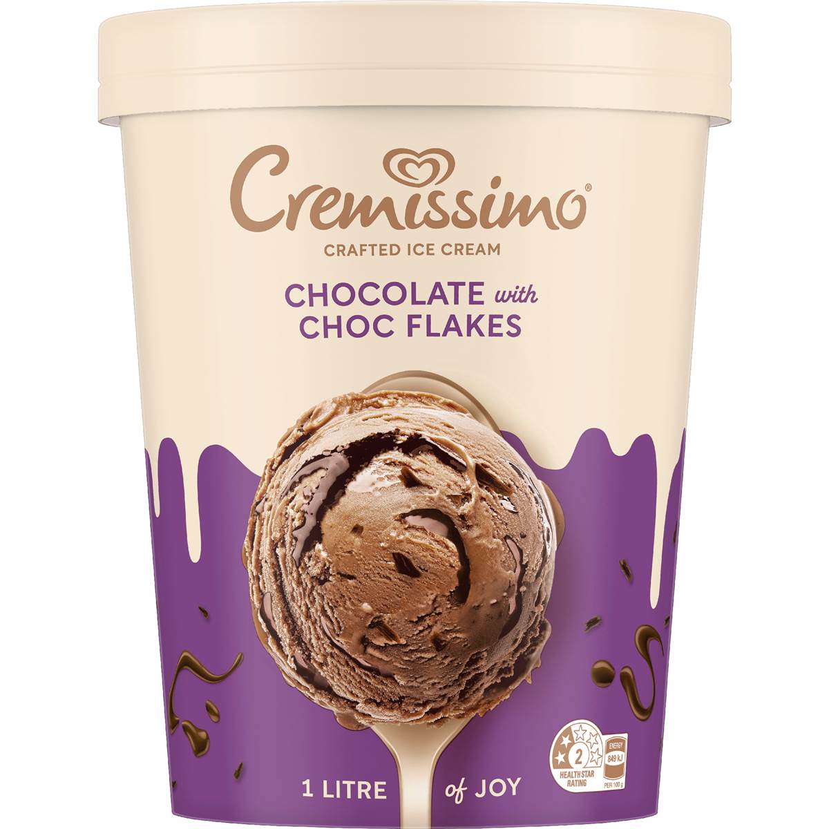 Cremissimo Crafted Ice Cream Chocolate With Flakes 1L