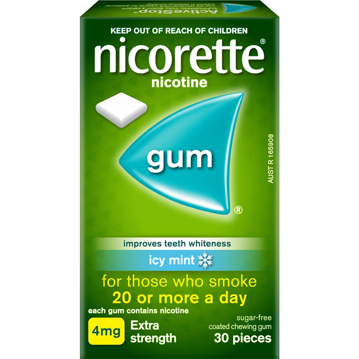 Nicorette Quit Smoking Extra Strength Nicotine Gum Icy Mint 4mg 30 pack