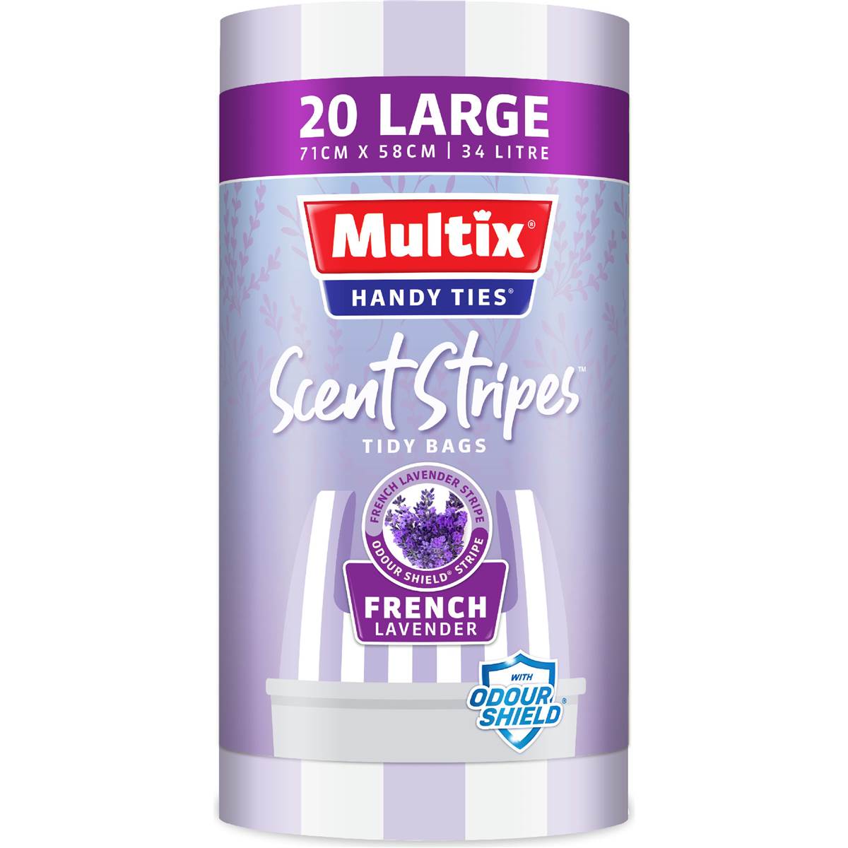 Multix Handy Ties Scent Stripes Tidy Bags French Lavender Large 20 pack