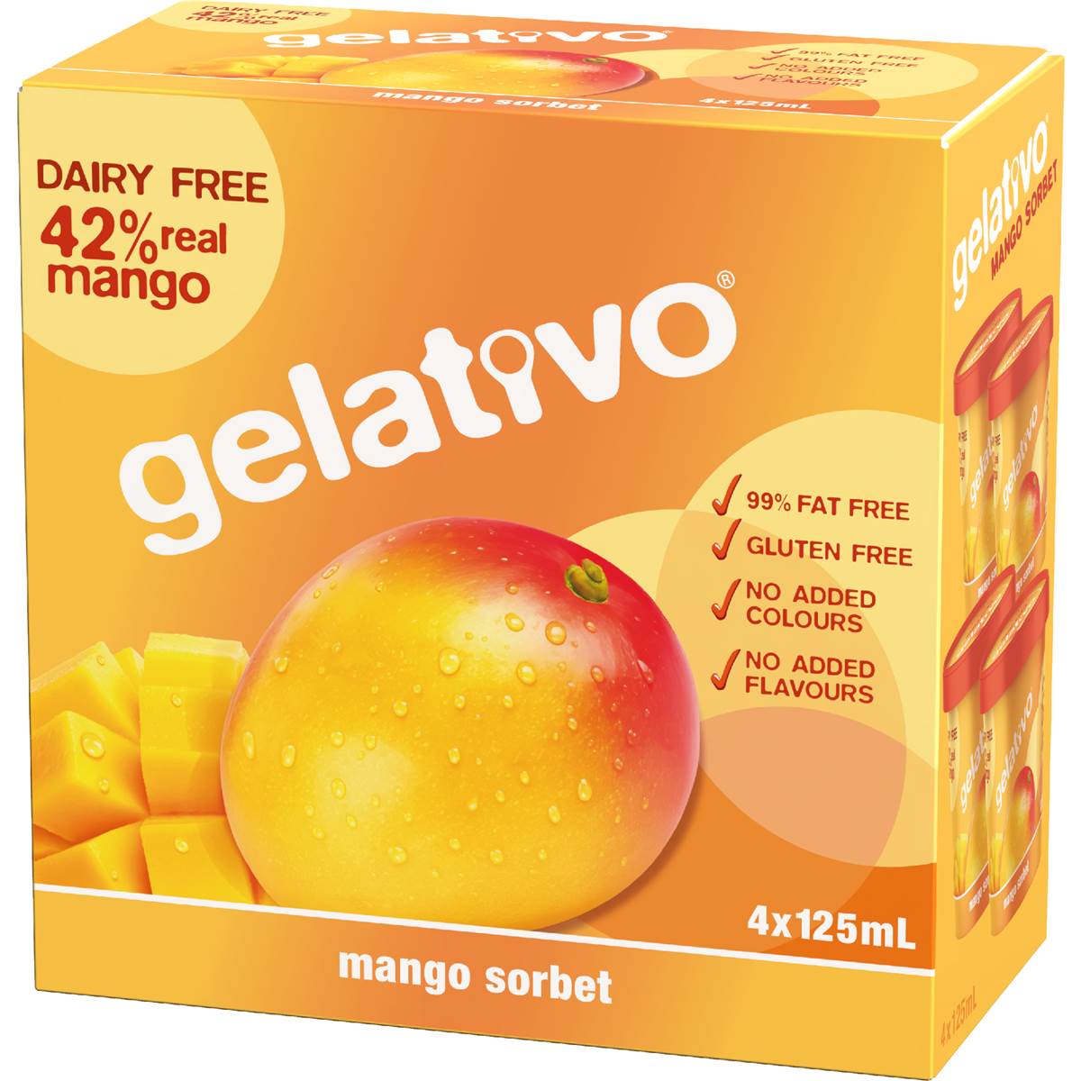 Gelativo Mango Sorbet Cups 125mL x 4 pack