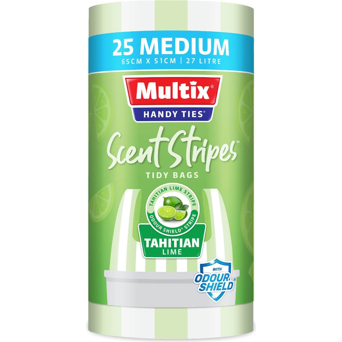 Multix Handy Ties Scent Stripes Tidy Bags Tahitian Lime Medium 25 pack