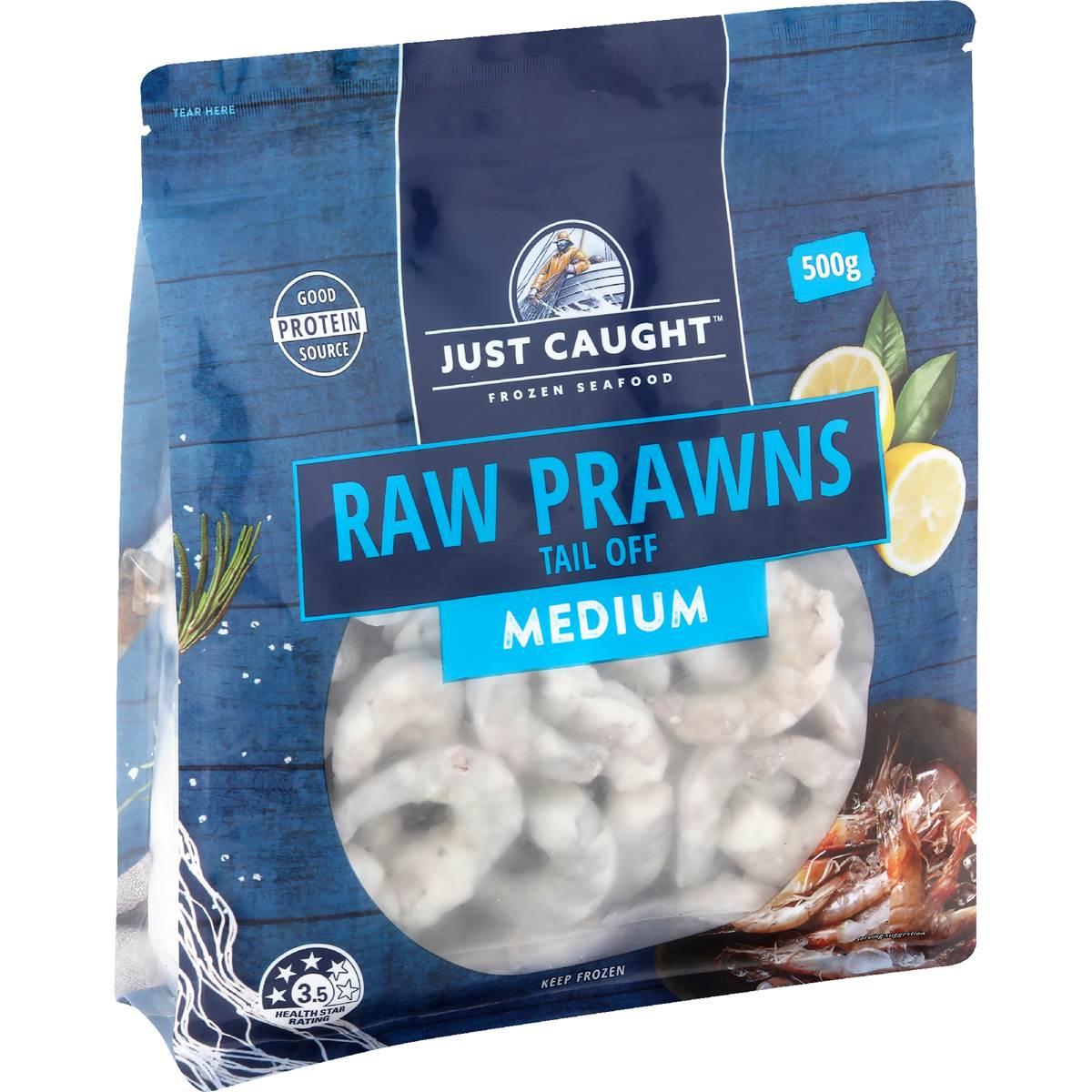 Just Caught Raw Prawns Tail Off Medium 500g