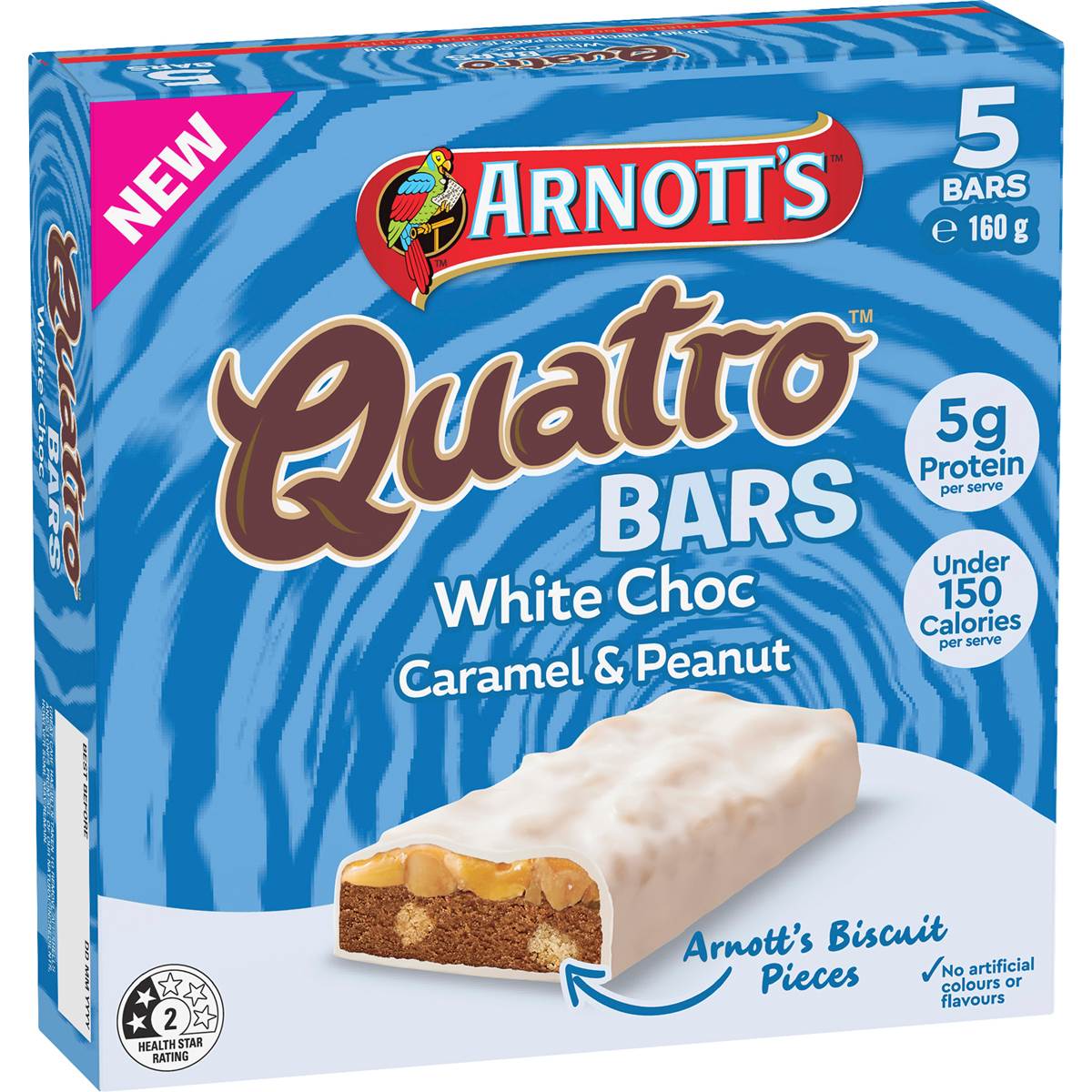 Arnott's Quatro White Choc Bars Caramel & Peanut 160g 5 pack