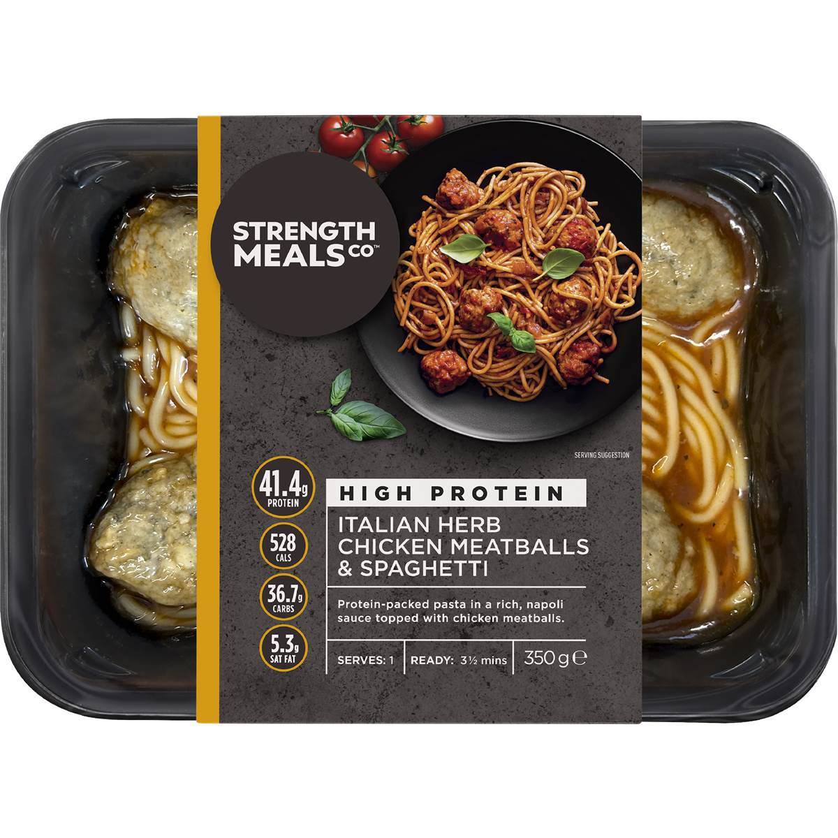 Strength Meals Co Italian Herb Chicken Meatballs & Spaghetti 350g