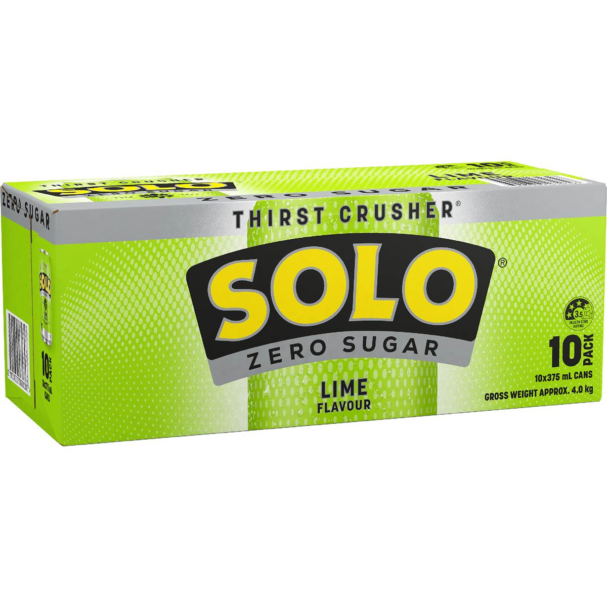 Solo Zero Sugar Lime Soft Drink Cans 375mL x 10 pack