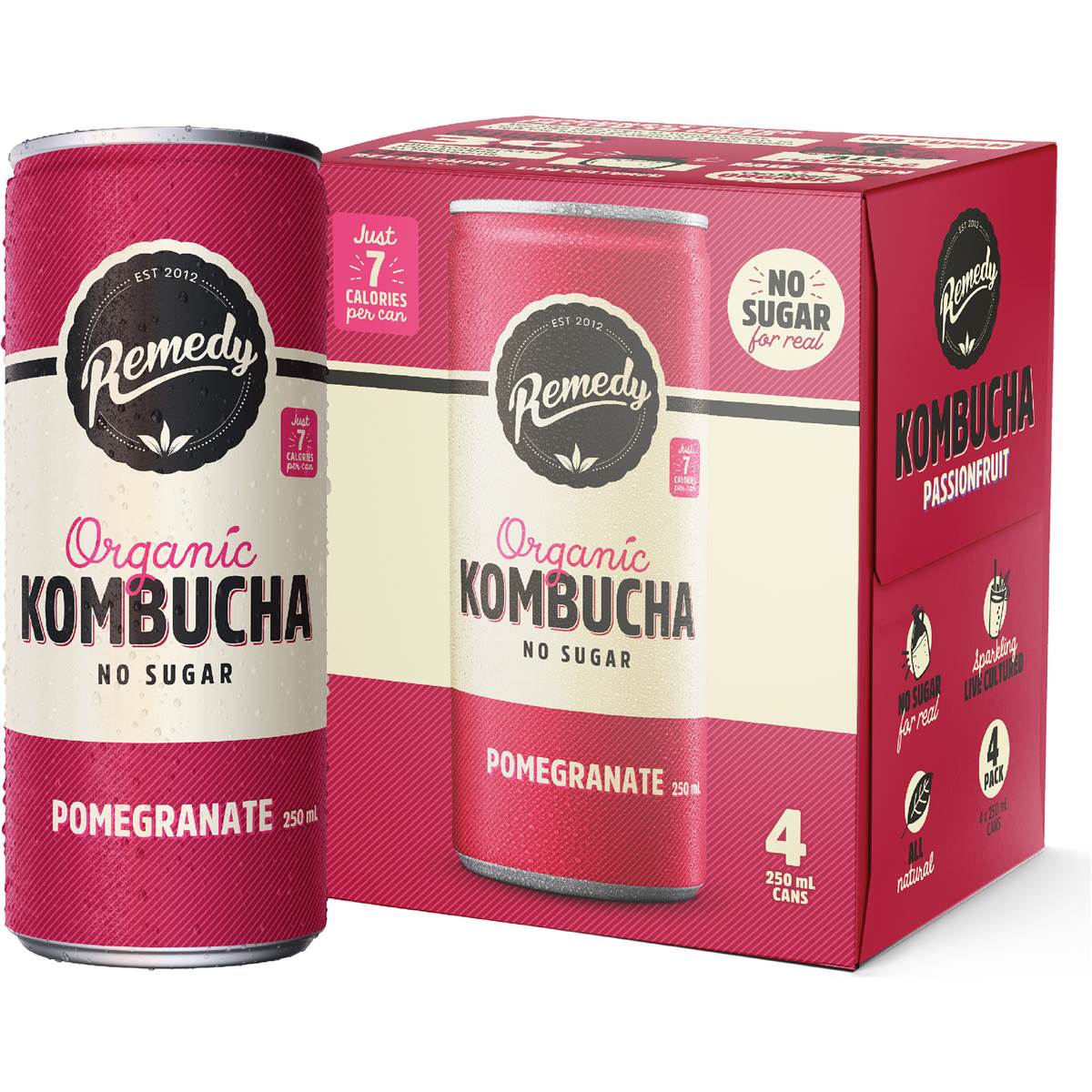 Remedy Pomegranate Kombucha 250mL x 4 pack