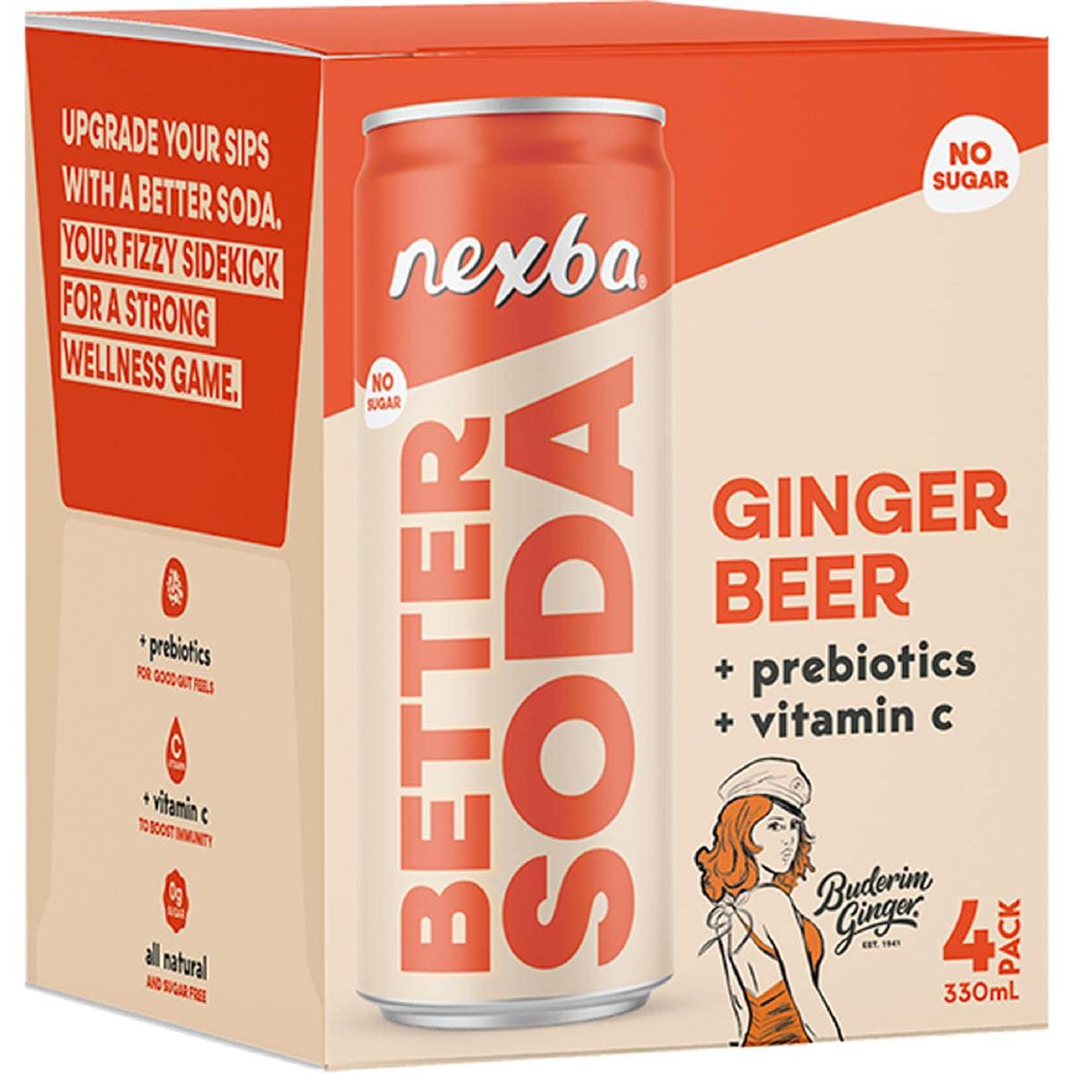 Nexba Better Soda Buderim Ginger Beer Cans 330mL x 4 pack