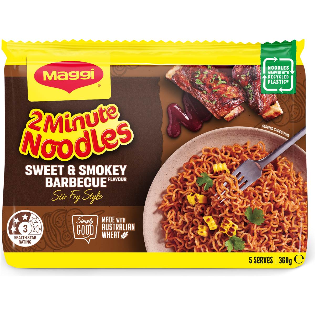 Maggi 2 Minute Noodles Sweet & Smokey Barbecue 360g 5 pack