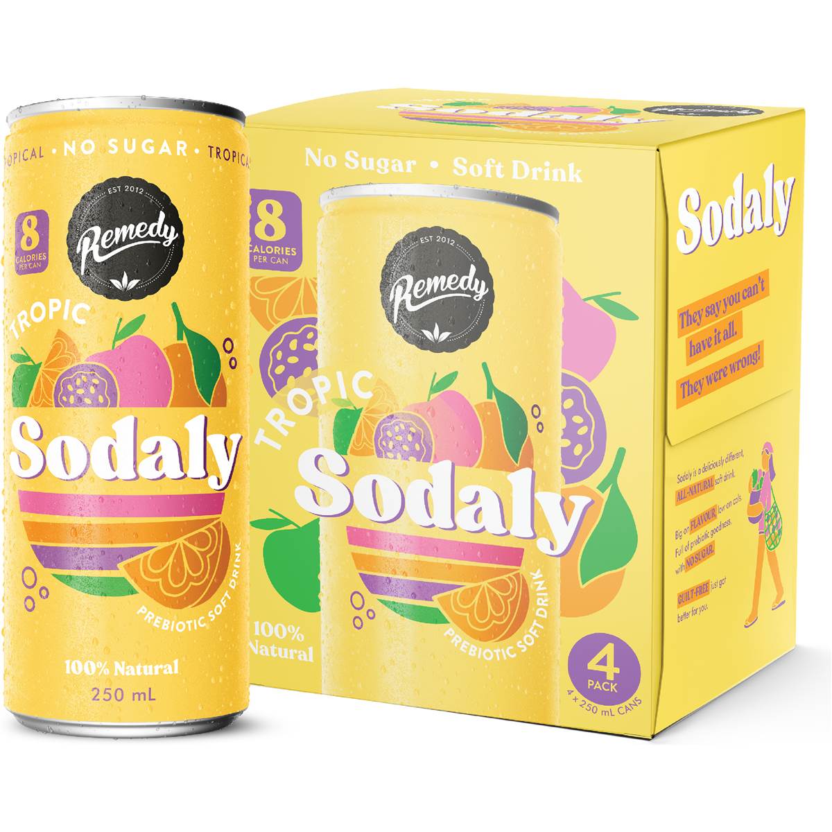 Remedy Sodaly Tropical Cans 250mL x 4 pack