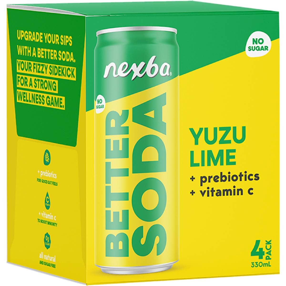 Nexba Better Soda Yuzu Lime Cans 330mL x 4 pack