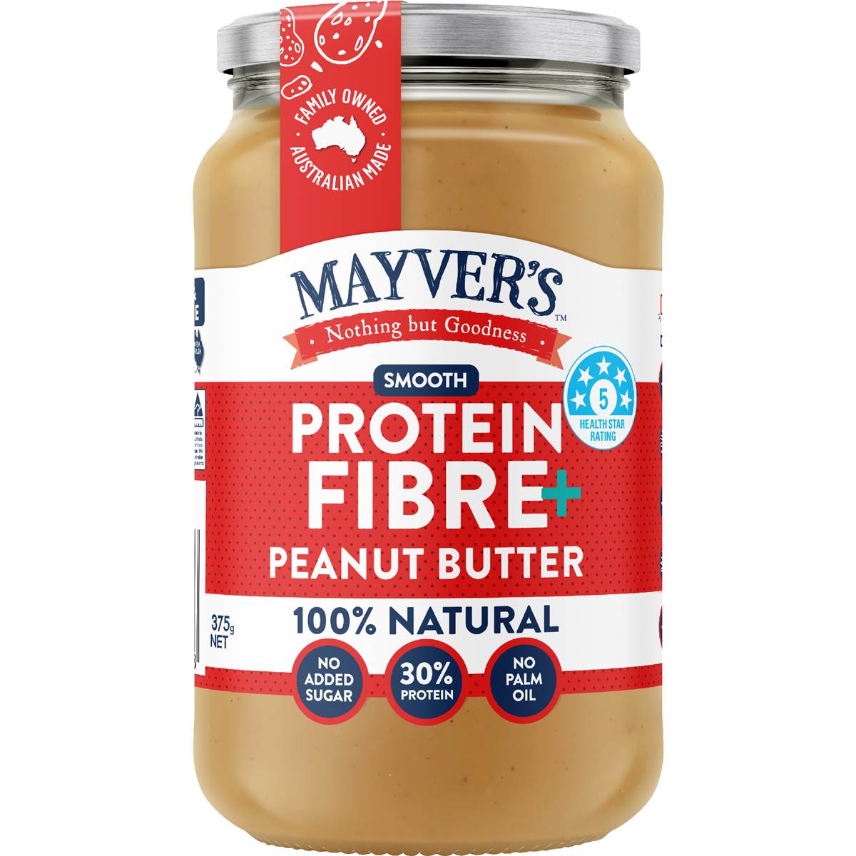 Mayver's Protein Fibre+ Smooth Peanut Butter 375g
