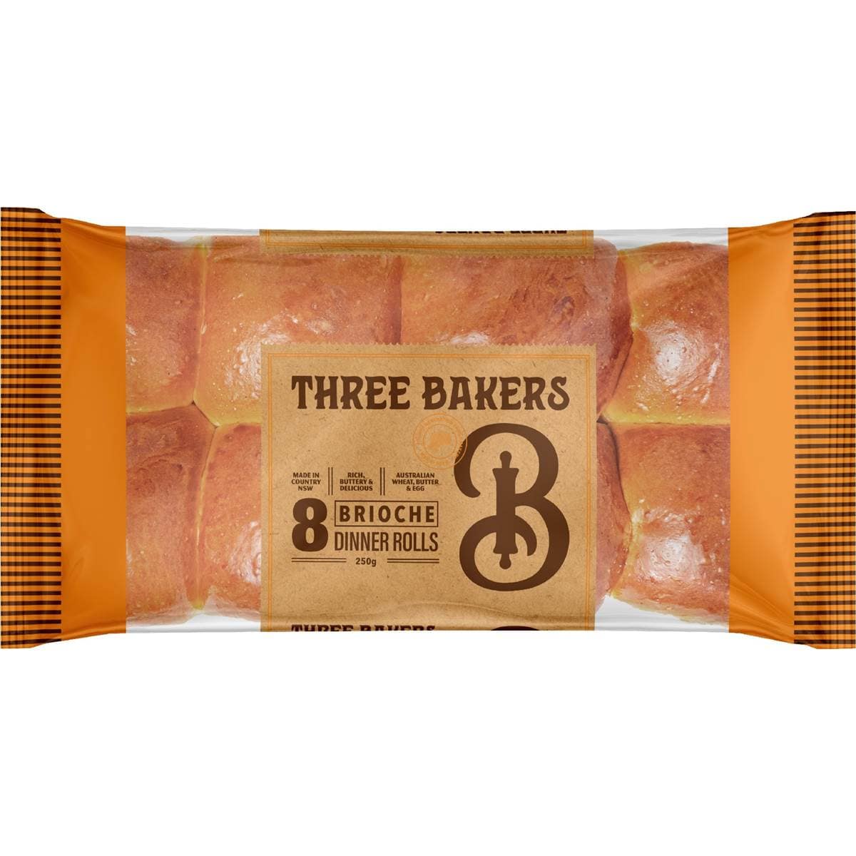 Three Bakers Brioche Dinner Rolls 250g 8 pack
